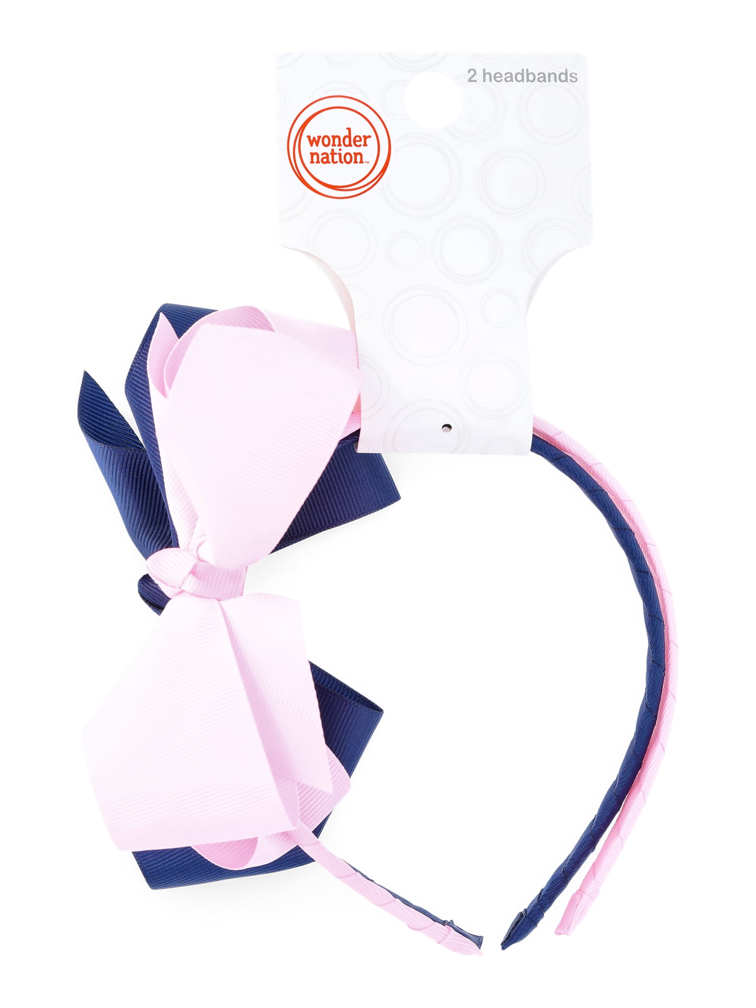 Wonder Nation Girls' Grosgrain Bow Headband, 2-Pack, Navy/Pink