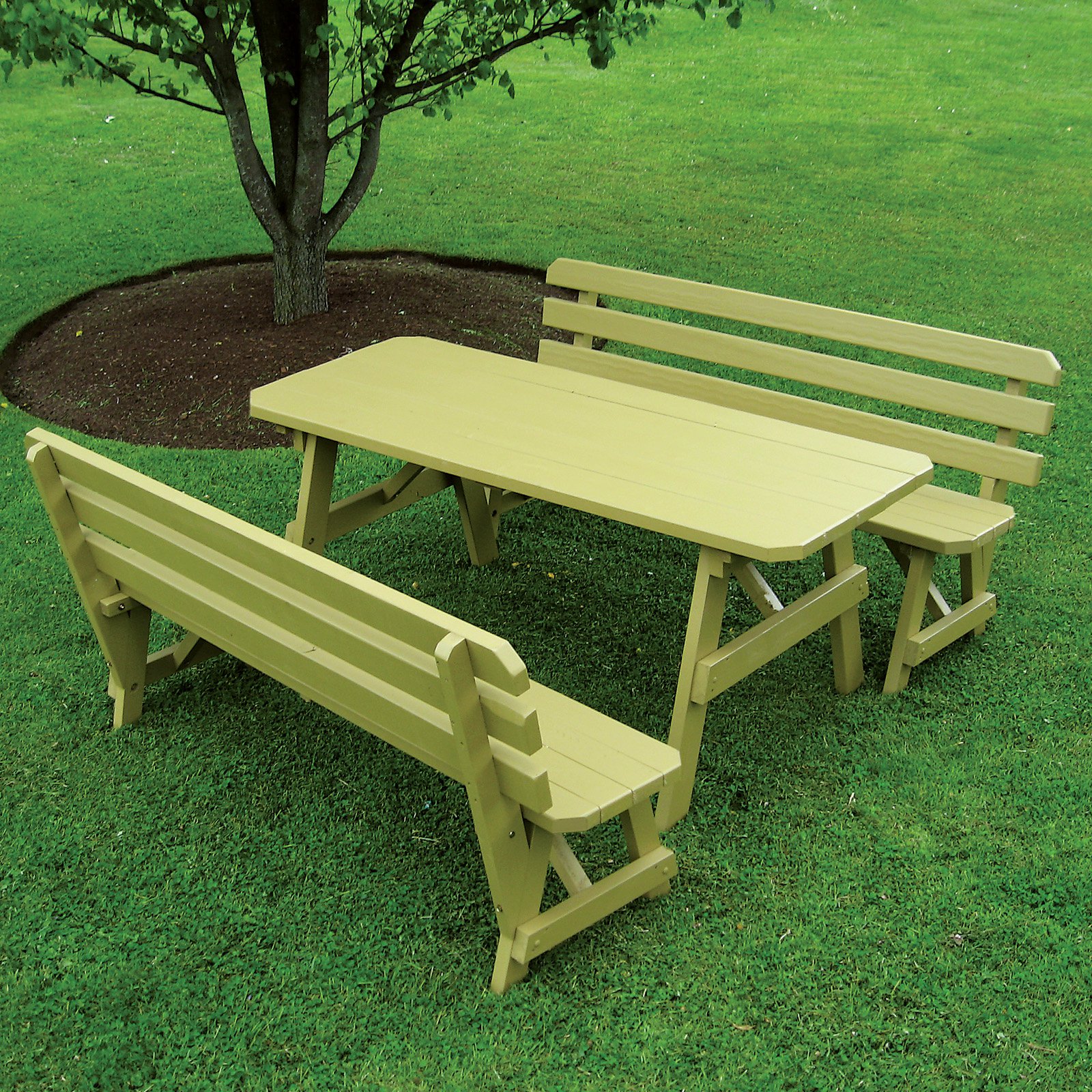 A &amp; L Furniture Yellow Pine Couples Picnic Table with 2 Backed Benches - image 2 of 2