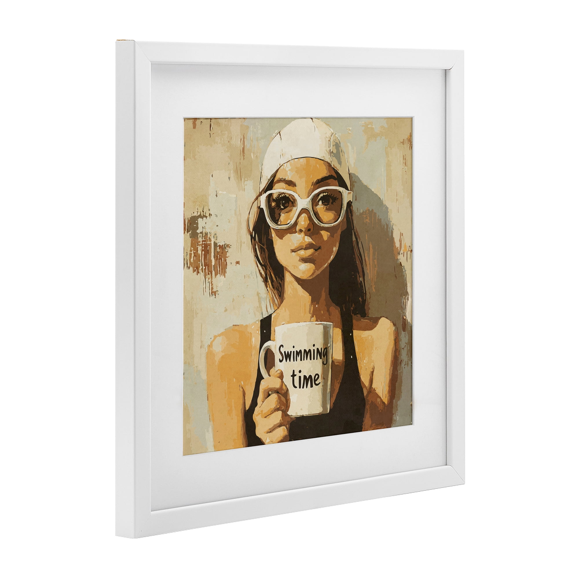 Stupell Industries Swimming Mug Girl White Framed Print Under Glass, design by Layla Oz