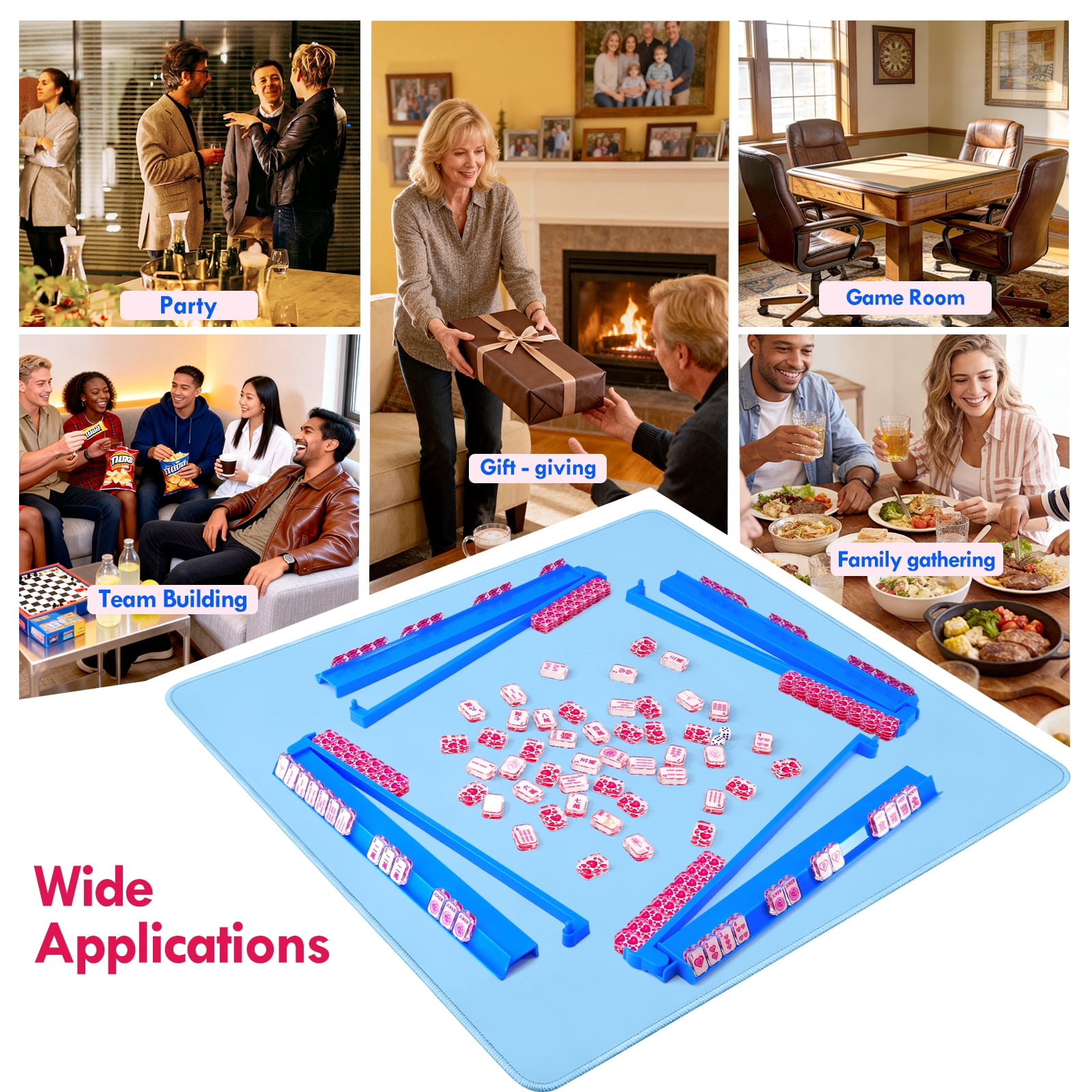 4 Pack Blue All-in-One Acrylic Mahjong Rack & Pusher Combo for American Mahjong