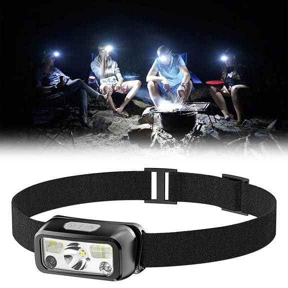 RKZDSR Long-life LED Head-mounted Flashlight - Strong Light Miner's Lamp with Red Light, Rechargeable and Induction Charging Headlight for Outdoor Use