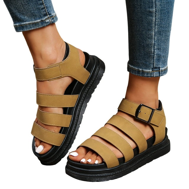 Platform Gladiator Sandals for Women 2025 Roman Beach Ankle Strap Chunky Footbed Walking Sandals