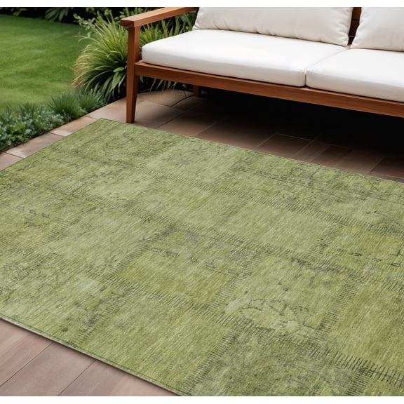 HomeRoots 581597 9 x 12 ft. Patchwork Washable Indoor & Outdoor Rectangle Area Rug, Fern Green & Artichoke Green