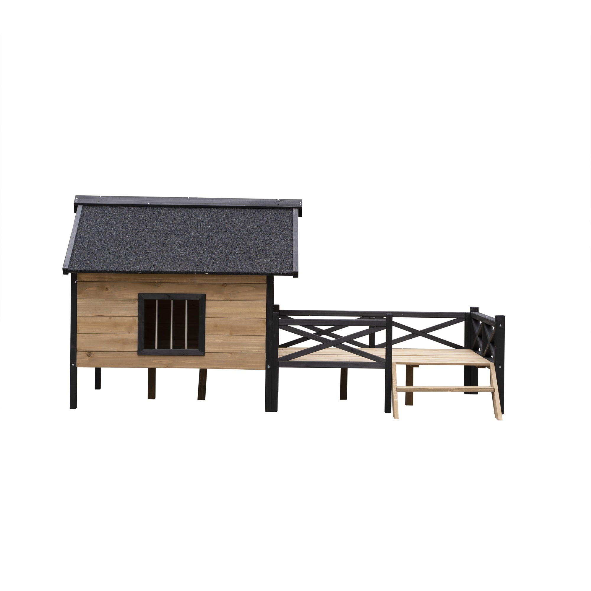 Pefilos 66" Outdoor Dog House, Large Wooden Dog Kennel with Porch, Cabin House Style Pet Houses for Cats, Brown Pefilos 66" Outdoor Dog House, Large Wooden Dog Kennel with Porch, Cabin House Style Pet Houses for Cats, Brown