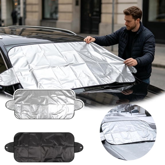 Reversible Car Windshield Cover, Silver Reflective Sun Shade and Frost Guard with Side Flaps, Universal Fit for SUV and Truck