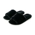 thumbnail image 2 of XFeng Women Black Fuzzy Faux Fur Slide Slippers Open‑Toe House Slippers, 2 of 3