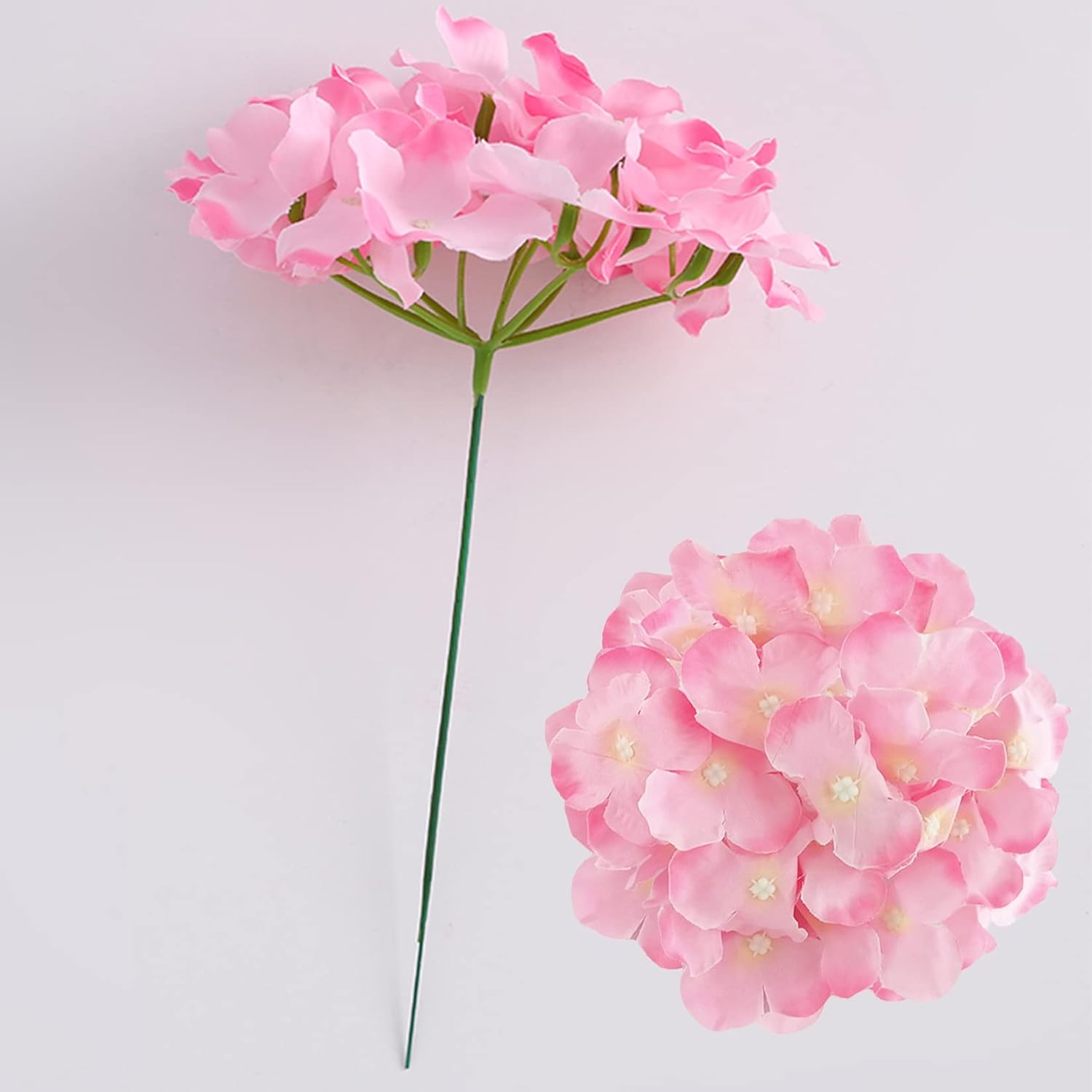 Silk Hydrangea Heads Artificial Flowers Heads and Stems Fake Hydrangea Flowers for Home Wedding Decor (Pure White)
