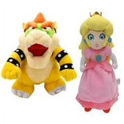 Super Mario Bros Plush King Bowser Koopa & Peach Princess Stuffed Doll Toys 2pcs