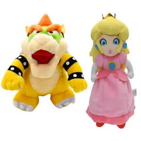 Super Mario Bros Plush King Bowser Koopa & Peach Princess Stuffed Doll Toys 2pcs