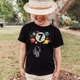 thumbnail image 2 of Olive Loves Apple 7th Birthday Rocket Astronaut Themed T-Shirts with Moon Balloon and Planets for Boys and Girls Black Shirt Youth Large, 2 of 6