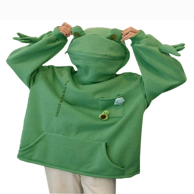 Frog Sweat à Capuche pour Femmes Saint-Valentin Pull à Fermeture Éclair Dessin Animé Couple Vert TTTG