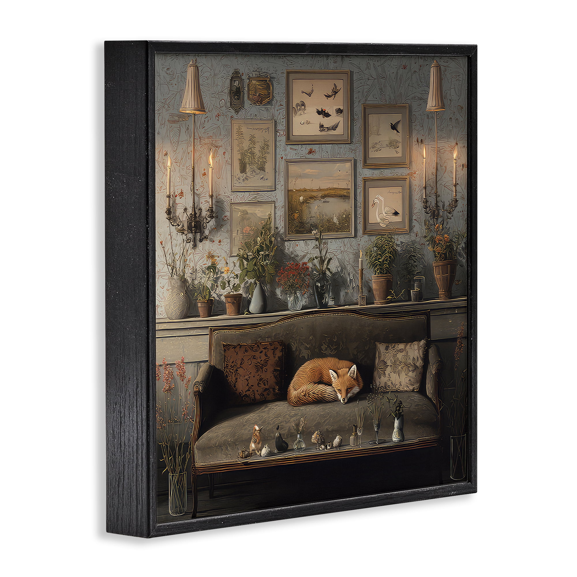 Stupell Industries Fox on Antique Sofa Black Framed Giclee Art, design by The Wands Want