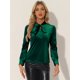 thumbnail image 4 of Blusa de Trabajo Informal de Manga Larga con Cuello de Corbata de Terciopelo Allegra K Verde Oscuro S, 4 of 6