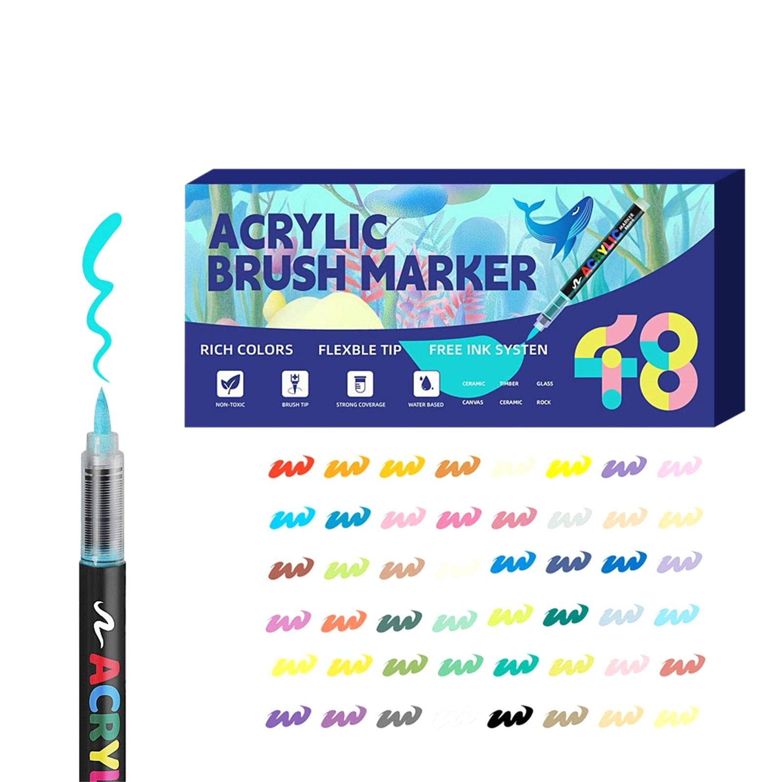 Acrylic Paint Markers,Acrylic Brush Markers Paint Pens, No Bleed Paint markers for Fabric,Wood,Rocks,Canvas Painting,Glass,Ceramic,Art Craft Supplies(48 Colors)