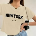 thumbnail image 2 of Womens T Shirts Crop Short Sleeve Printed Casual Summer Loose Tops for Women Trendy Khaki L, 2 of 5
