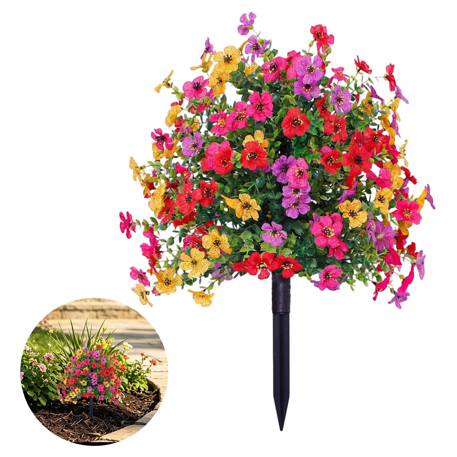Realistic Artificial Flowers for Outdoors with Ground Stakes – UV Resistant Faux Flowers, Artificial Outdoor Flowers for Garden, Porch, and Yard Decor, Mixed Colors