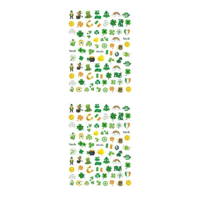 Wisewang Nail Wraps Sticker Crafting Fashion Manicure Labels Sculpture Design Adhesive Decals Patrick's Celebration Supplies WG488 2Set