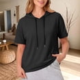 thumbnail image 3 of Women's Short Sleeve Hoodie Tops Casual Loose Fit Pullover Sweatshirts Soft Lightweight Fall Winter Daily Wear by Yigetop Black L, 3 of 4
