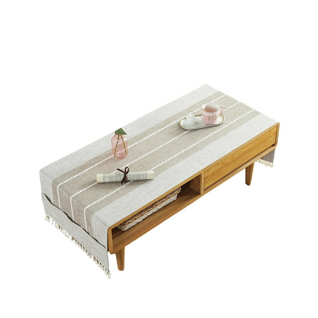 Cotton Linen Tablecloth Rectangular TV Cabinet Coffee Desktop Fringe Waterproof Table Cloth for Dining Hall Garden 50*145cm Island/Beige coffee