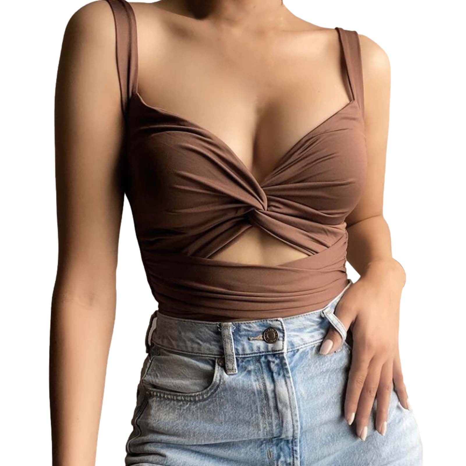 Y2K Fashion V Neck Knotted Cutout Tops Strappy Tie Backless Top