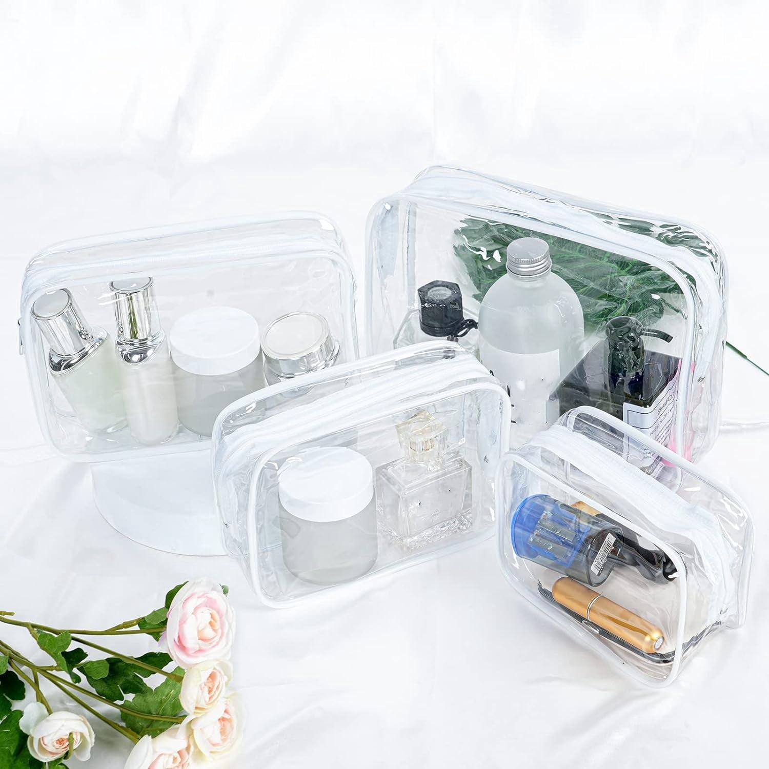 TSA Approved Toiletry Bag 3 Pack Clear Toiletry Bags - 3 Size Travel Bag for Woman, Portable Travel Makeup Cosmetic Bag for Women Men, Carry on Travel Accessories Bag（White)