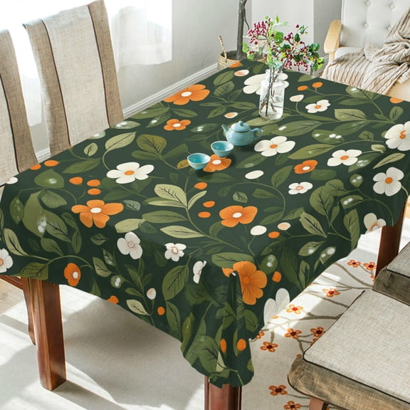 Yayeee Tablecloths 54" x 54" Rectangle Wrinkle Resistant Party Table Cover, Green Flowers Pattern