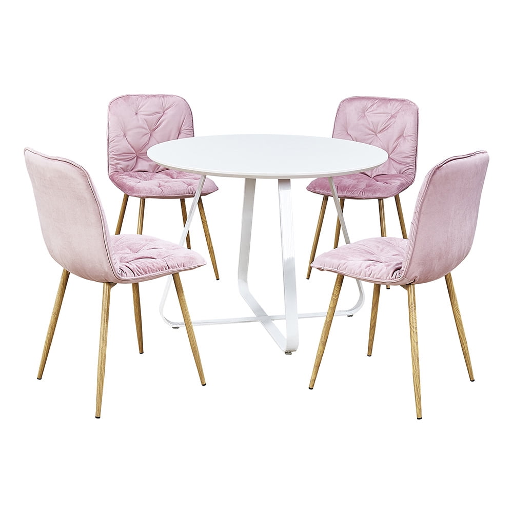Kepooman Modern Pink Dining Chairs Set of 4, Leisure Chic Velvet Chairs with Metal Legs and Padded Seat&Back, Side Chairs for Makeup/Bedroom/Kitchen/Living Room/Cafe Kepooman Modern Pink Dining Chairs Set of 4, Leisure Chic Velvet Chairs with Metal Legs and Padded Seat&Back, Side Chairs for Makeup/Bedroom/Kitchen/Living Room/Cafe