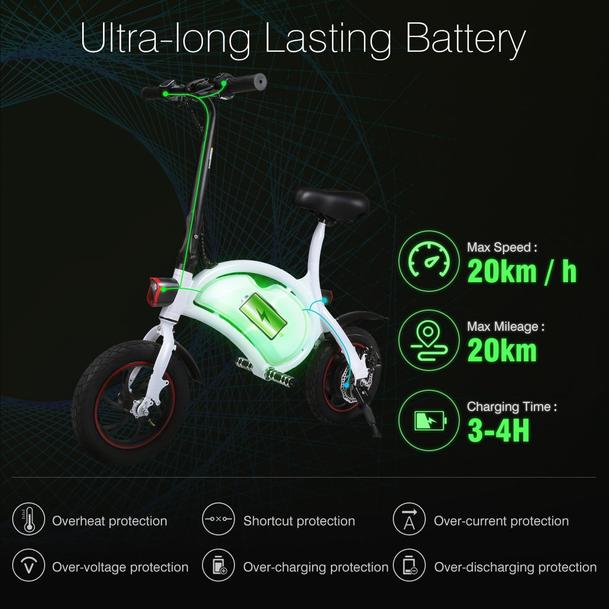 250W Folding Electric Bicycle E-Bike Smart Cruise Mode Sensor LED Light 20km//h