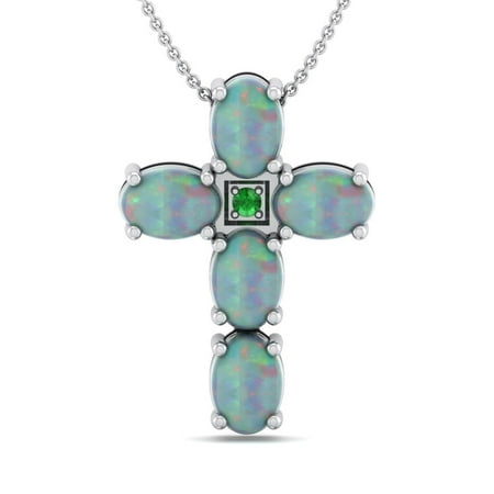 - Genuine 2.73 Carat Oval Shaped Natural Opal 925 Sterling Silver Cross Pendant Necklace