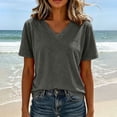 thumbnail image 4 of hoksml Women Heather V Neck Short Sleeve T Shirt Loose Curved Hem Basic Casual Tee for Summer Daily Beach, 4 of 6