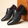 thumbnail image 3 of Men's Patterned Patent Leather Lace Up Chunky Heel Dress Oxford Shoes Comfortable Patckwork Cap Pointed Toe Derby Shoes for Party Wedding Formal Event Office Business Work, 3 of 7