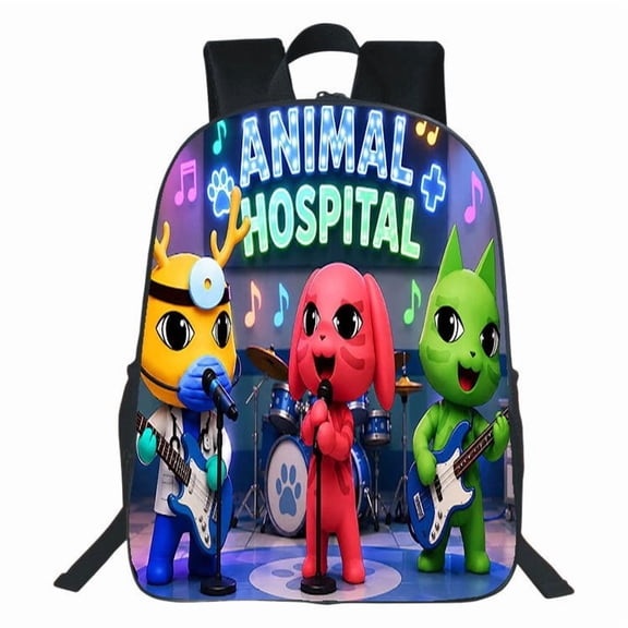 Animal Hospital School Backpack, Cute Lightweight Bagpack with Game Character Art, Laptop Travel Backpack for Women Men, Daily Use Bookbag, 15.75" & 17.3"
