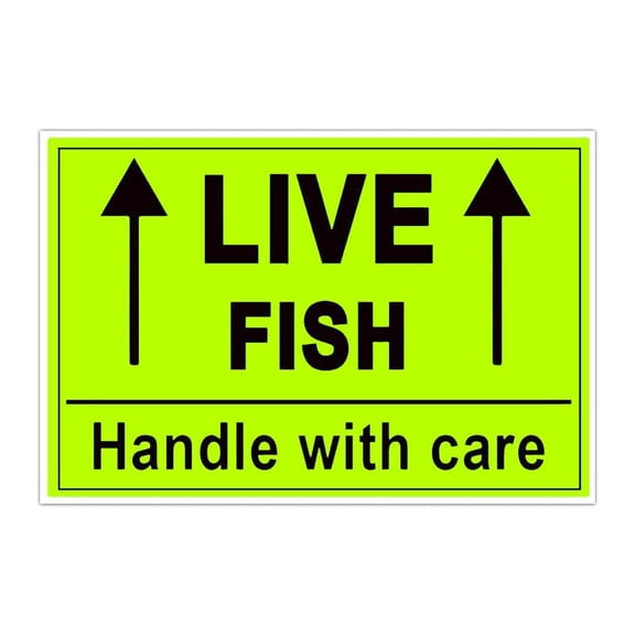 250pcs Live Fish Stickers Shipping Labels, 2x3 Inch Fluorescent Green Please Handle with Care Stickers