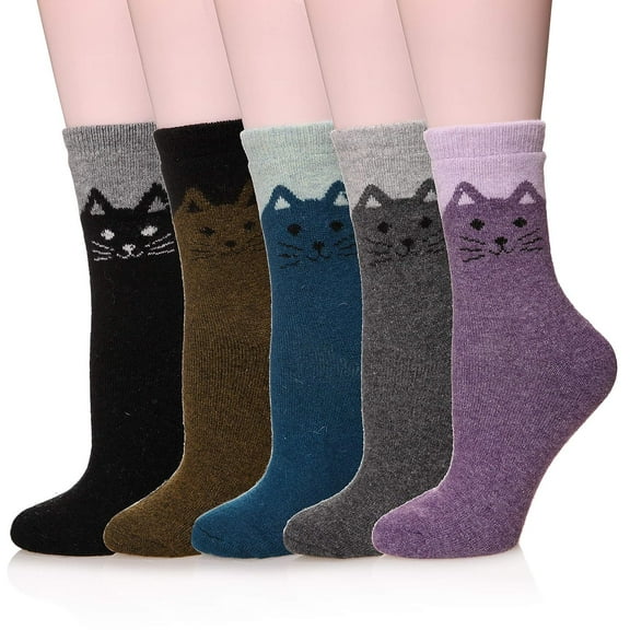 Holzlrgus Women's Winter Wool Socks Soft Warm Cozy Thickened Crew Causul Socks 5 Pairs