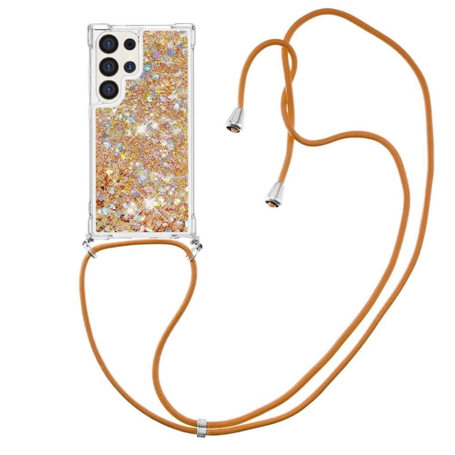Funda FOXDOCK para Samsung Galaxy S24 Ultra con Cuerda Ajustable, Brillo Líquido, Protección Antigolpes y Lente – Ideal para Regalo