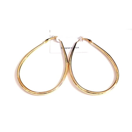 Plated Teardrop Hoop - Teardrop Hoop Earrings Plated Gold 3 inch Long 2.5 in W