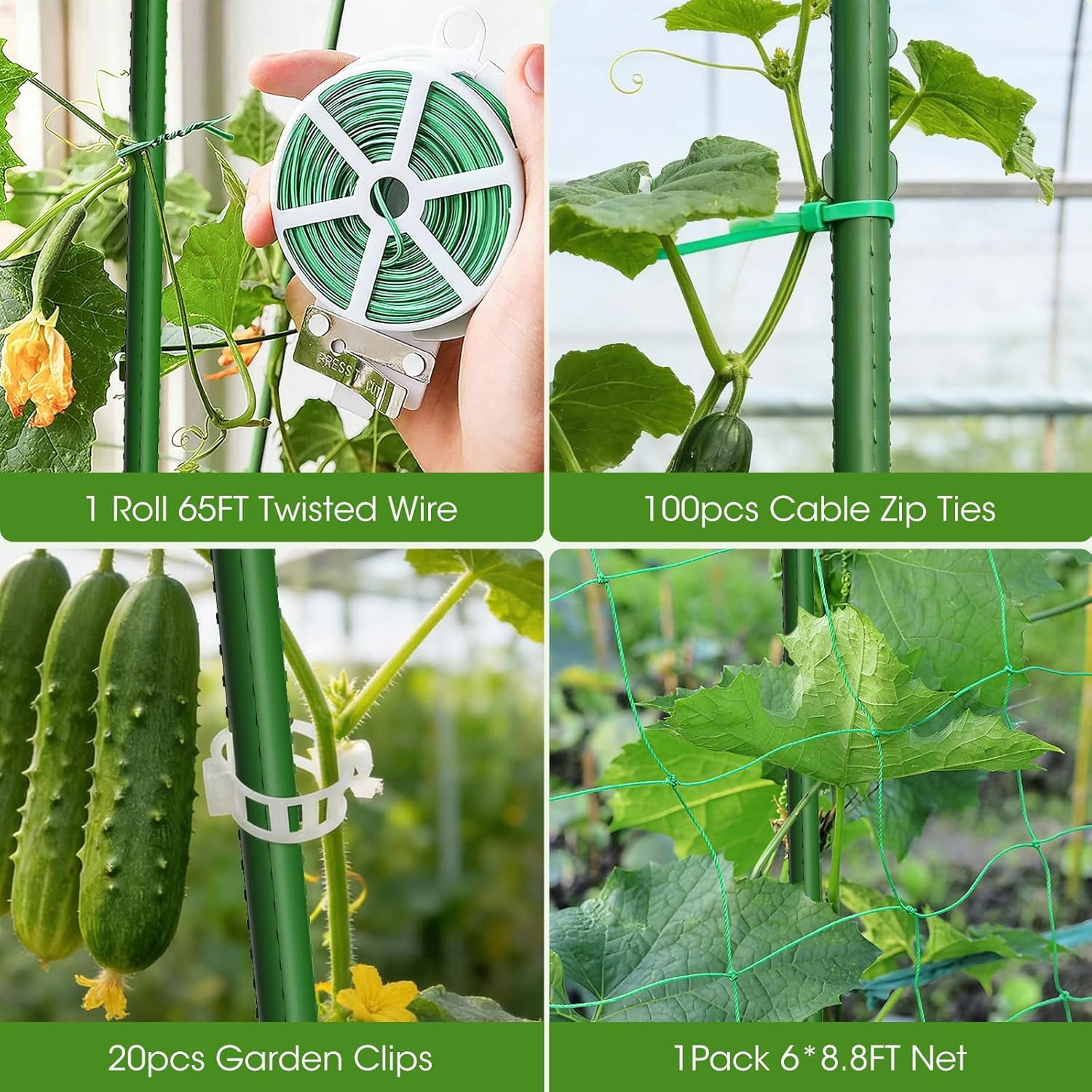 U-Shape Cucumber Trellis for Raised Bed, Metal Arch Garden Plant Support Structure with Rustproof Coating, Green, 63" Lx21.6 Wx47.2 H-Large