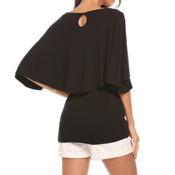 Guardurnaity Mujer Camiseta Volantes Campana Manga Cuello Túnica Casual Top Prendas para la parte del cuerpo negro S
