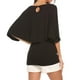 thumbnail image 2 of Camiseta de mujer con volantes, cuello redondo, manga corta, blusa informal, top, negro, L AweSitey AP001341-03, 2 of 7