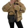 thumbnail image 3 of Women Faux Fur Leather Patchwork Moto Jacket Sherpa Lined Winter Coat with Zip Up, 3 of 7