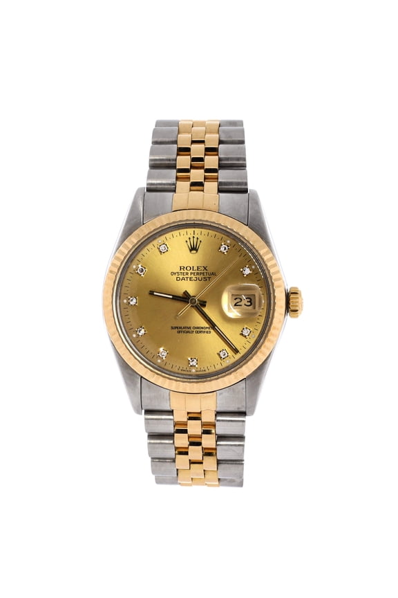 Pre-Owned Oyster Perpetual Datejust Automatic Watch Stainless Steel and Yellow Gold with Diamond Markers 36 By Rebag