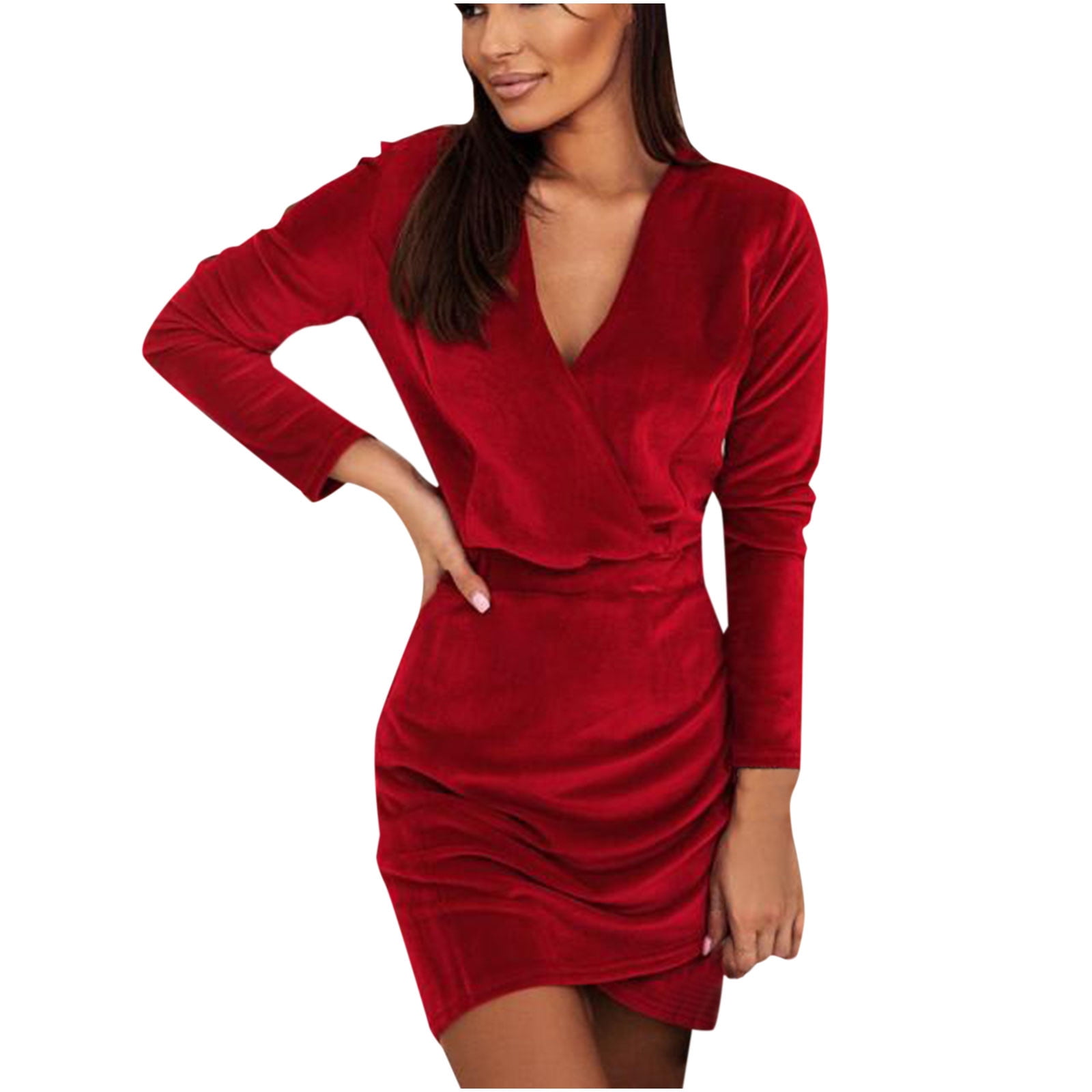 Women Velvet Dresses Cross Sexy Deep V 