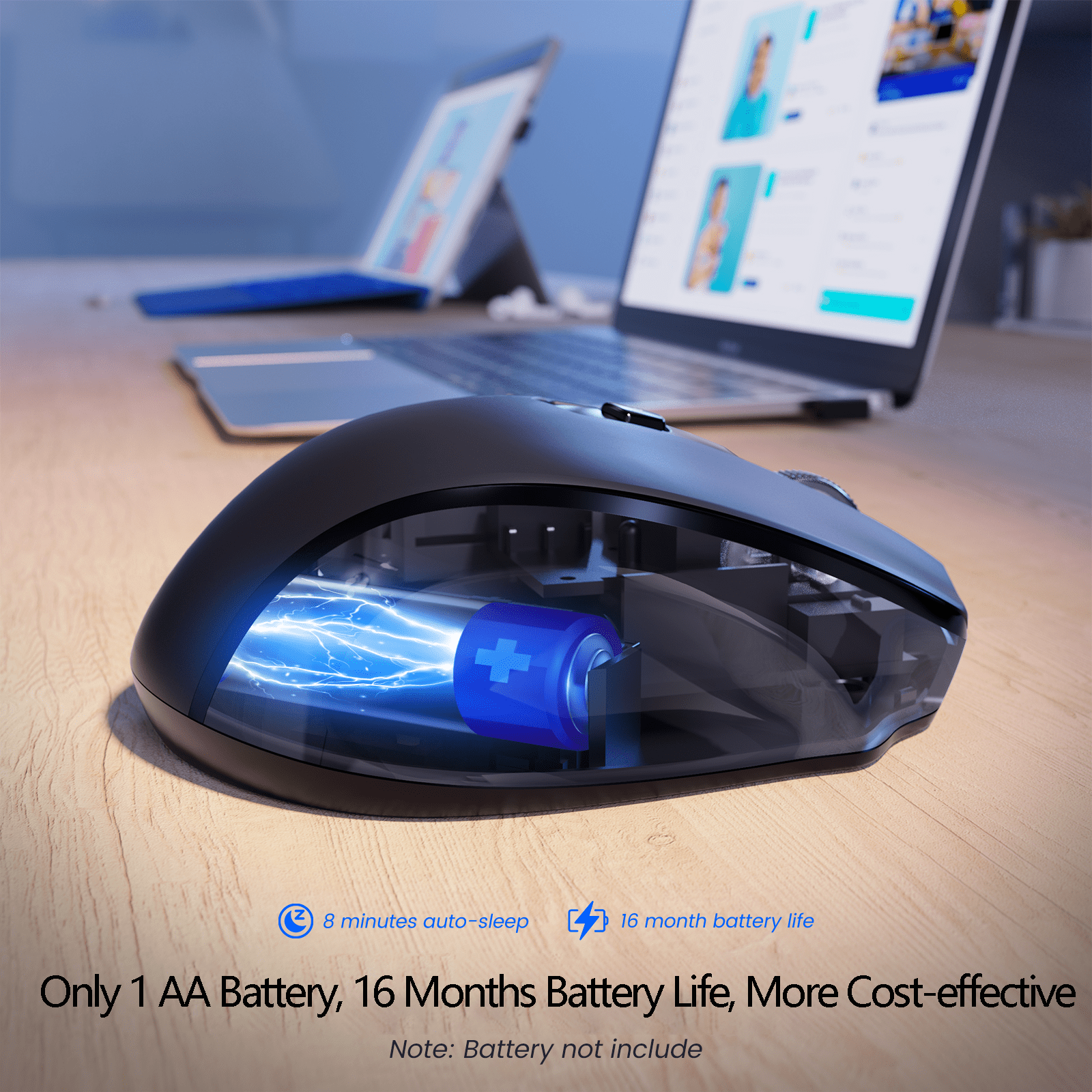 VicTsing 2.4G Wireless Computer Mouse USB Cordless Mice for Laptop, Ergo Grips, 800-2400 DPI, 16 Months Battery, Auto-sleep Mode, Portable Computer Mouse for PC Mac Chromebook, 6 Button - Black