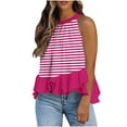 thumbnail image 2 of Diufon Womens Fashion Tank Tops Summer Ruffle Hem Stripe Sleeveless Shirts Casual Loose Back Tie Pleated Tops, 2 of 7