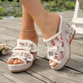 thumbnail image 2 of Rokment Floral Fringed Denim Platform Wedge Heeled Sandals for Women Trendy Casual Leopard Canvas Buckles Espadrilles Chunky Heels Slides Dress Backless Slippers 2026 Summer Beige Size 6.5, 2 of 5