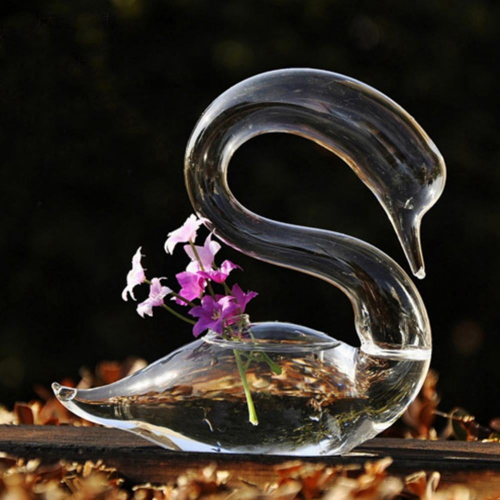2 PCS Glass Swans Lovers Flower Watering Plants Vase Wedding Gift Home Decor 