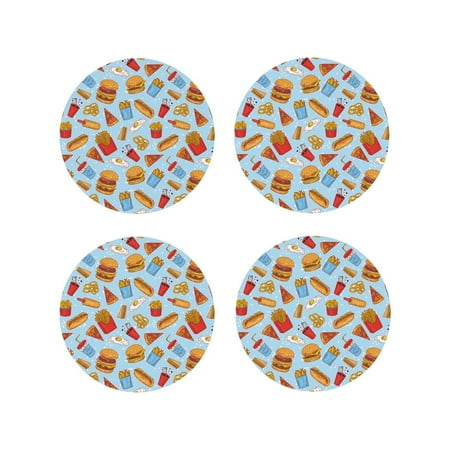 

Drink Coasters Set of 4 Cute Food Egg Burger Fries Leather Coasters for Coffee Table Protector Heat Resistant Cute Coasters for Home Decor Housewarming Gifts Bar Kitchen 4 Inch Round Shape