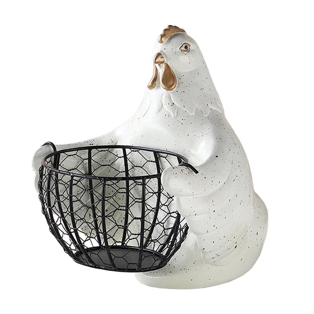 Cestas de Alambre Adorno de Gallina Decoración Multis Contenedor Doméstico Diseño de Pollo Almacenamiento de Huevos para Cocina Gabinete de Granja blanco Sunnimix Cestas de alambre