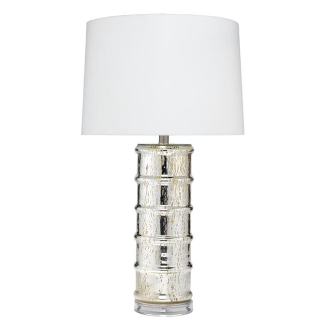 Benjara BM242125 Glass Table Lamp with Contemp Reflections, White & Silver