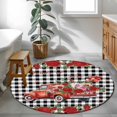 thumbnail image 4 of Round Area Rug 3 Ft, Roses Valentine's Day Washable Non-Slip Circle Carpet for Living Room/Bedroom, Farmhouse Floral Truck Plaid Low-Profile Small Floor Mats Collection Rugs for Indoor, 4 of 7